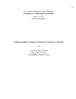 LLC Formation Worksheets Checklist