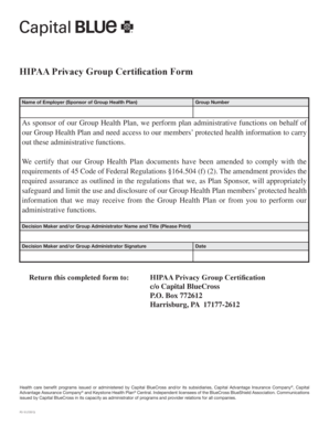 HIPAA Privacy Group Certification Form