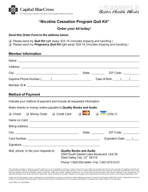 Nicotine Cessation Program Quit Kit Order Form