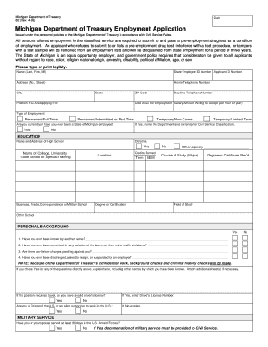 Michigan Department of Treasury Employment Application