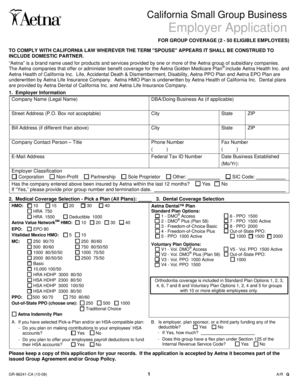 California Small Group Business Employer Application