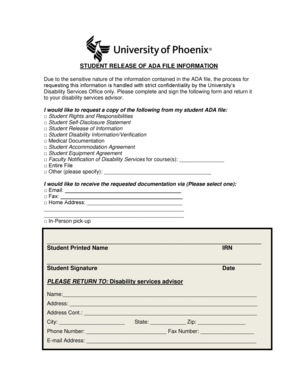 Student Release of ADA File Information