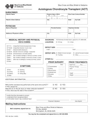 Blue Cross Autologous Chondrocyte Transplant Form