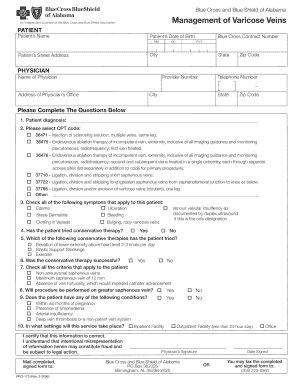 Blue Cross and Blue Shield of Alabama Varicose Vein Management Form