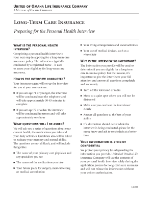 Long-Term Care Insurance Personal Health Interview Form