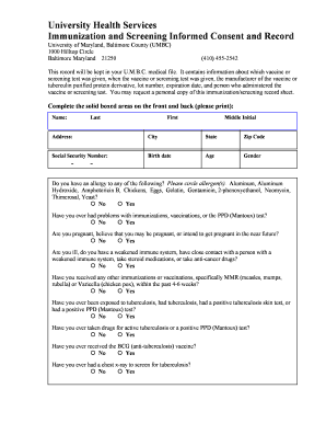 University of Maryland Immunization Consent Form