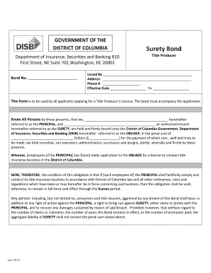 Title Insurance Surety Bond Form Sample - disb - The District of ... - disb dc