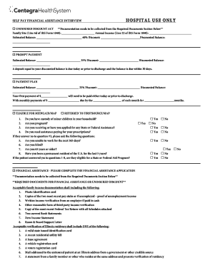 Hospital Self Pay Financial Assistance Interview Form
