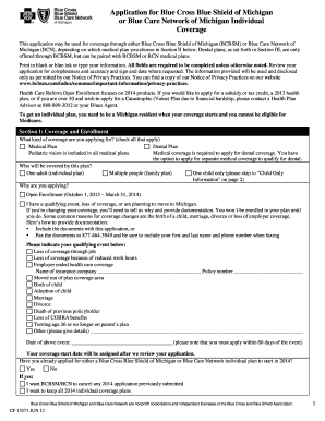 Blue Cross Blue Shield of Michigan Individual Coverage Application