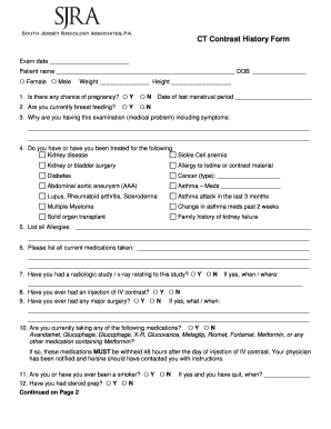 CT Scan History Form (Contrast)