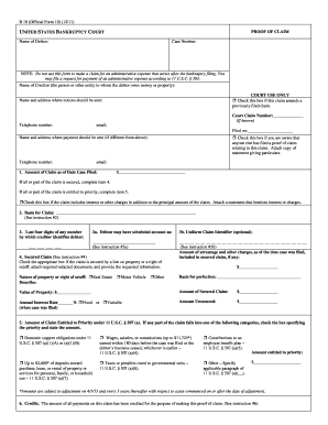 US Bankruptcy Court Proof of Claim Form