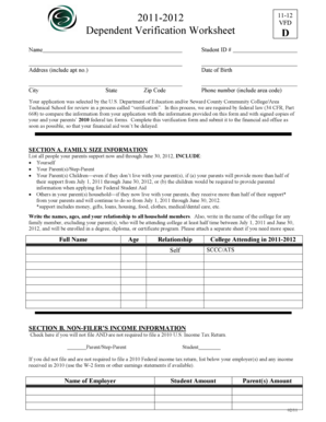 Dependent Verification Worksheet D
