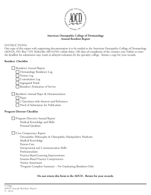 Induction feedback form - Complete Report - American Osteopathic College of Dermatology