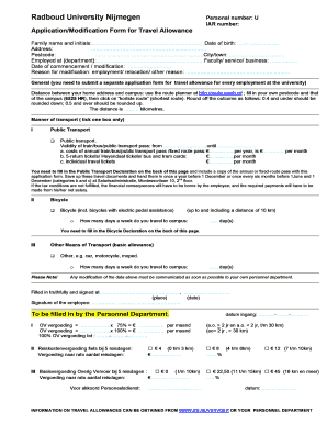 Radboud University Travel Allowance Application Form