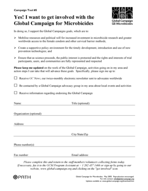 Global Campaign for Microbicides Involvement Form