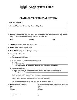 Statement of Personal History