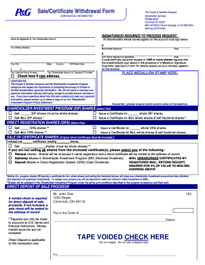 Procter & Gamble Sale/Certificate Withdrawal Form