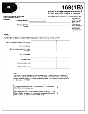 UK Treasury Shares Purchase Return Form