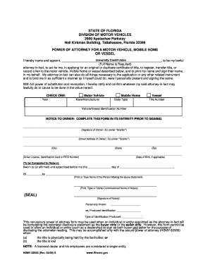 Florida Power of Attorney for Motor Vehicle