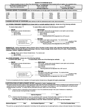 Procter & Gamble Stock Exercise Notice