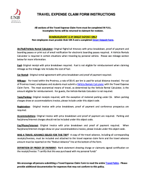 TRAVEL EXPENSE CLAIM FORM INSTRUCTIONS