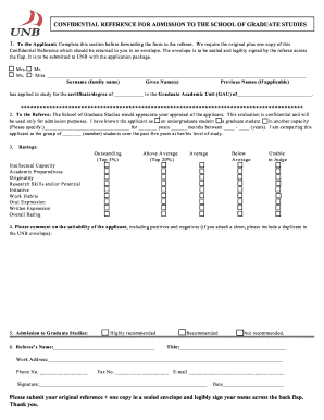 Confidential Reference for Graduate Admission