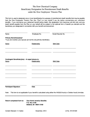 Dow Beneficiary Designation for Preretirement Death Benefits