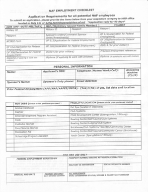 NAF Employment Checklist