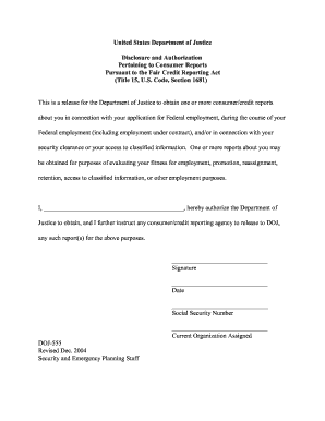 DOJ-555 Disclosure Authorization Form