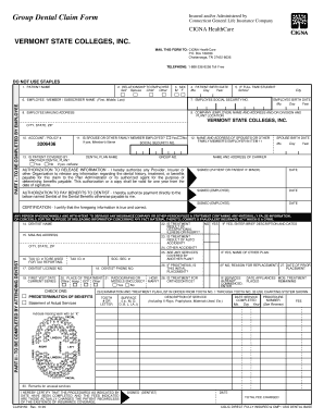 Group Dental Claim Form - Vermont State Colleges - vsc