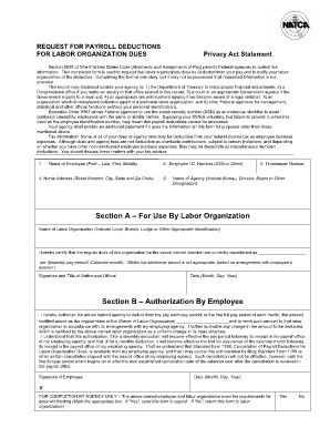 Request for Payroll Deductions for Labor Organization Dues