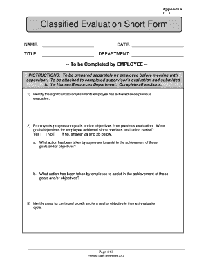Classified Evaluation Short Form