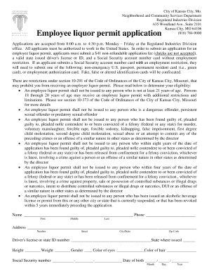Kansas City Employee Liquor Permit Application