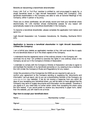 Light Aircraft Association Beneficial Shareholder Application