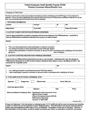 FEHB Premium Conversion Waiver/Election Form