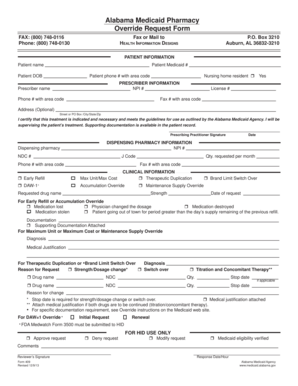 Alabama Medicaid Pharmacy Override Request Form