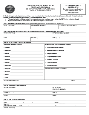 SD Medicaid Prior Authorization Form for Targeted Immune Modulators