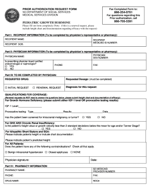 Pediatric Growth Hormone Prior Authorization Request Form