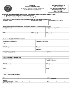 SD Medicaid Gralise Prior Authorization Form