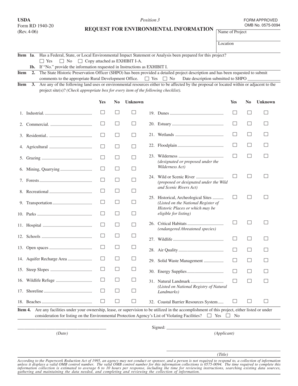 USDA Request for Environmental Information Form