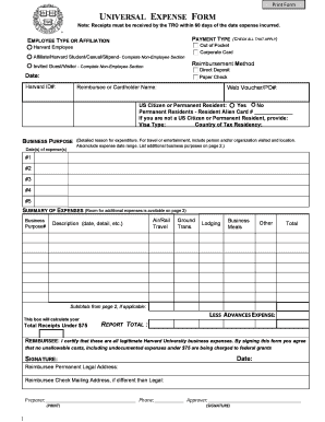 Harvard University Expense Reimbursement Form