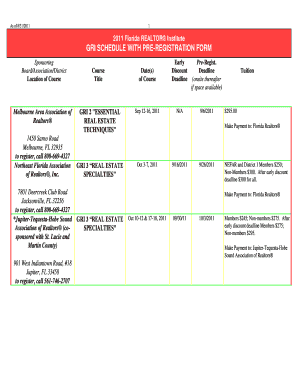 2011 Florida Realtor Institute GRI Pre-Registration Form