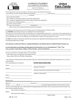 Claimant’s Statement for Life Insurance Settlement