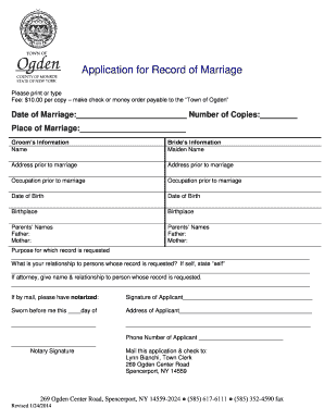 Application for Record of Marriage