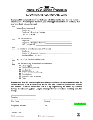 Income/Employment Change Form