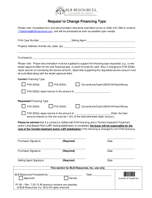 Request to Change Financing Type Form