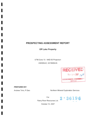 Rocklabs standards - Prosp Assmnt Rpt - Off Lk Prop. ASSAYING AND ANALYSES, PROSPECTING BY LICENCE HOLDER ($150 PER DAY) - geologyontario mndmf gov on