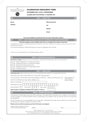 UK Level 4 Examination Enrolment Form