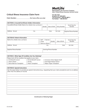 Metropolitan Life Critical Illness Insurance Claim Form