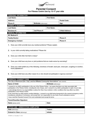 Parental Consent for Fitness Centre Use